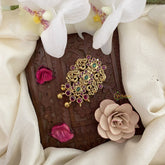 Vriksham Gold Look Alike Kemp Stone Saree Pin-Saree Brooch-Gold Bead-G17324