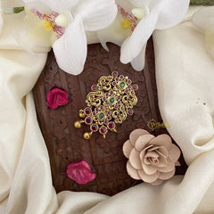 Vriksham Gold Look Alike Kemp Stone Saree Pin-Saree Brooch-Gold Bead-G17324