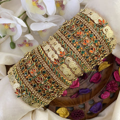 Vriksham Silk Thread Kundan Bridal Bangle Set-Coin-Orange & Green-G16221