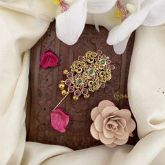 Vriksham Gold Look Alike Kemp Stone Saree Pin-Saree Brooch-Gold Bead-G17324