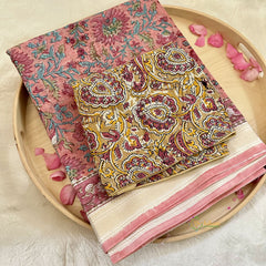 Light Reddish Pink Maheshwari Cotton Silk Saree -Handloom Maheshwari Saree-VS3647