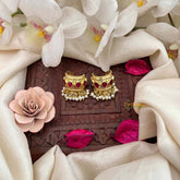 Vriksham Elegant Gold Drop Kundan Jadau With Pearl Cluster Bugadi-Red-J4133