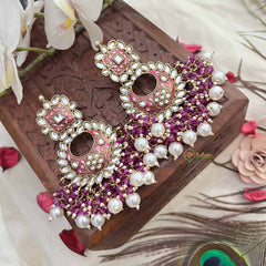 Vriksham Grand Kundan Chandbali With Purple & Pearl Bead Drops Earrings-G20131