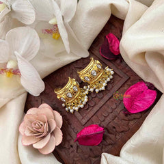 Vriksham Elegant Gold Drop Kundan Jadau With Pearl Cluster Bugadi-White-J4134