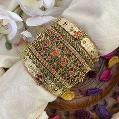Vriksham Silk Thread Kundan Bridal Bangle Set-Coin-Orange & Green-G16221