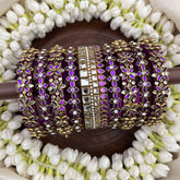 Vriksham Designer Floral Gold-Toned Crystal Bridal Bangles Set-Blue-G20904