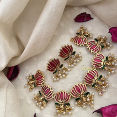 Vriksham Unique Gold Look Alike Lotus Pendant Short Neckpiece-Pearls-G18488