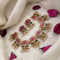 Vriksham Unique Gold Look Alike Lotus Pendant Short Neckpiece-Pearls-G18488