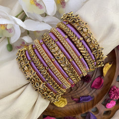 Vriksham Silk Thread Gold Kundan Bridal Bangle Set-Lavender-G16226