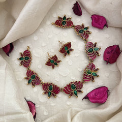 Vriksham Elegant Gold Look Alike Lotus Pendant Short Neckpiece-G18487