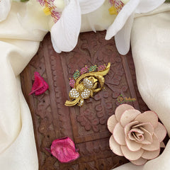 Vriksham Exquisite Floral Stone Saree Pin-Saree Brooch-Red Green & White-G17309