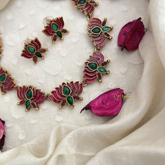 Vriksham Elegant Gold Look Alike Lotus Pendant Short Neckpiece-G18487