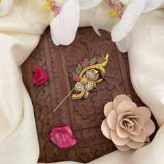 Vriksham Exquisite Floral Stone Saree Pin-Saree Brooch-Red Green & White-G17309