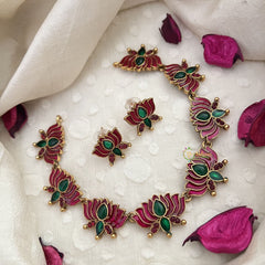 Vriksham Elegant Gold Look Alike Lotus Pendant Short Neckpiece-G18487