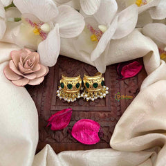 Vriksham Elegant Gold Drop Kundan Jadau With Pearl Cluster Bugadi-Green-J4135