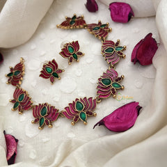 Vriksham Elegant Gold Look Alike Lotus Pendant Short Neckpiece-G18487