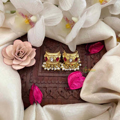 Vriksham Elegant Gold Drop Kundan Jadau With Pearl Cluster Bugadi-Mismatch-Red White-J4131