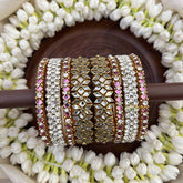 Vriksham Designer Sparkle Floral Bridal Bangles Set-Pink White-G20907