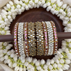 Vriksham Designer Sparkle Floral Bridal Bangles Set-Pink White-G20907