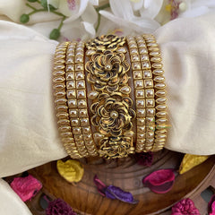 Vriksham Silk Thread Kundan Bridal Bangle Set-Gold-G16243