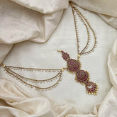 Antique Four tier Jada Billai with Pearl Maatil-Bun Billai-Red-G13157