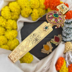 Vriksham Elegant Round Floral Antique Gold Finish Floral Leaf Hipblet-Red Bead-G22220