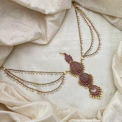 Antique Four tier Jada Billai with Pearl Maatil-Bun Billai-Red-G13157