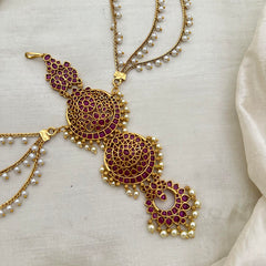 Antique Four tier Jada Billai with Pearl Maatil-Bun Billai-Red-G13157