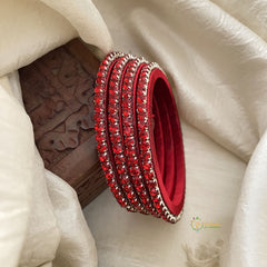 Single Line Stone Silk Thread Kundan Bangle -Red-G12245