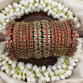 Vriksham Traditional Floral & Diagonal Style Bridal Bangles Set-Red-G20909