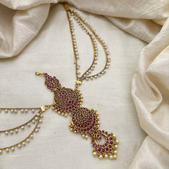 Antique Four tier Jada Billai with Pearl Maatil-Bun Billai-Red-G13157