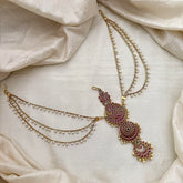 Antique Four tier Jada Billai with Pearl Maatil-Bun Billai-Red Green-G13156