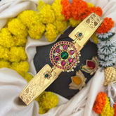 Vriksham Elegant Round Floral Antique Gold Finish Floral Leaf Hipblet-Green Bead-G22221