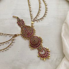 Antique Four tier Jada Billai with Pearl Maatil-Bun Billai-Red Green-G13156