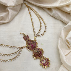 Antique Four tier Jada Billai with Pearl Maatil-Bun Billai-Red Green-G13156