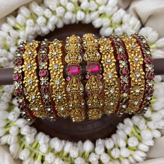 Vriksham God Blessing Lakshmi & Lotus Floral Style Bridal Bangles Set-Pink-G20911