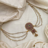 Premium Peacock Jada Billai with Pearl Maatil-Bun Billai-Red Green-G13160