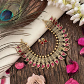 Vriksham Gold Look Alike Floral Design With Kerala Palakka Neckpiece-Red-G19240