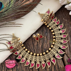 Vriksham Gold Look Alike Floral Design With Kerala Palakka Neckpiece-Red-G19240