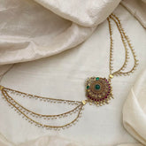 Gold Alike Lakshmi Jada Billai with Pearl Maatil-Bun Billai-Red Green-G13149