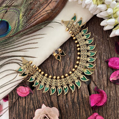 Vriksham Gold Look Alike Floral Design With Kerala Palakka Neckpiece-Green-G19241