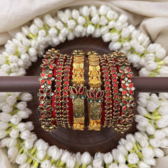 Vriksham Festive Lakshmi Coin Royal Red Floral Style Bridal Bangles Set-G20913