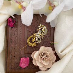 Vriksham Unique Designer AD Stone Saree Pin-Saree Brooch-Red Green & White-G17312