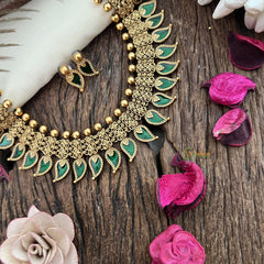 Vriksham Gold Look Alike Floral Design With Kerala Palakka Neckpiece-Green-G19241