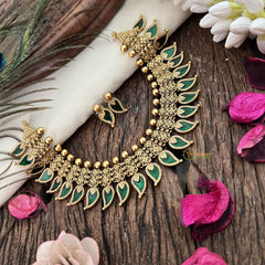 Vriksham Gold Look Alike Floral Design With Kerala Palakka Neckpiece-Green-G19241