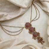 Traditional Bridal Kemp Jada Billai with Pearl Maatil-Bun Billai-Ghungroo-G13158