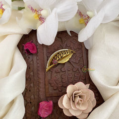 Vriksham Golden Polish AD Stone Saree Pin-Flower Leaf-G17288