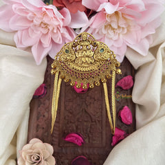 Vriksham Gold Look Alike Lakshmi with Dual Peacock Vangi /Armlet-Red Green-Gold Bead-G18517