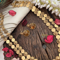 Vriksham  Vintage Gold Tone Coin  Double Layer Long Neckpiece-G19244