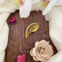 Vriksham Golden Polish AD Stone Saree Pin-Flower Leaf-G17288